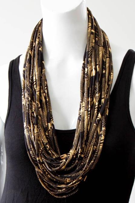 Infinity Scarf in Black and Gold Gold Leaf Necknots