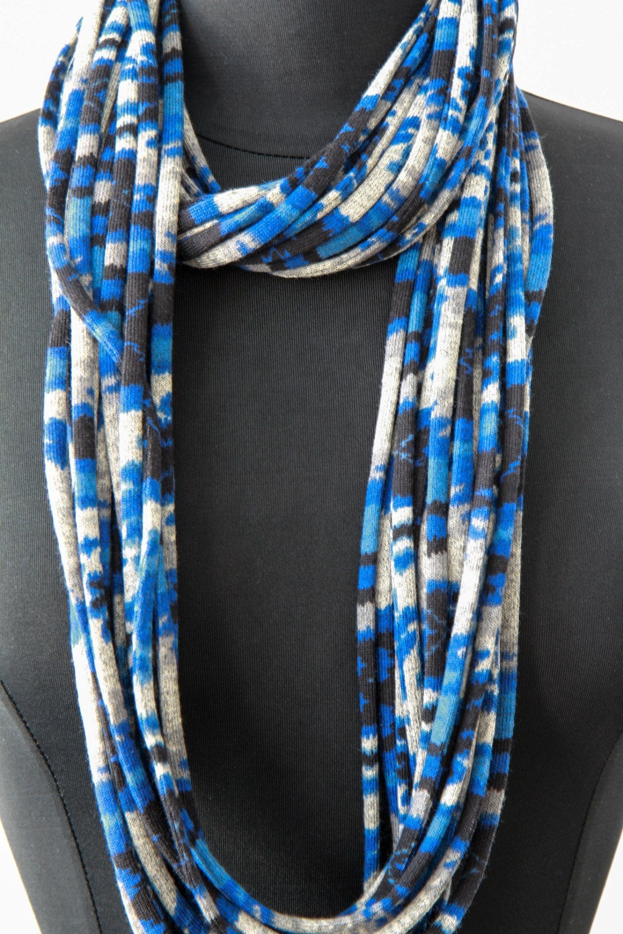 Dark Blue and Grey Graphic Print Infinity Scarf for Men or Women. Made in Canada
