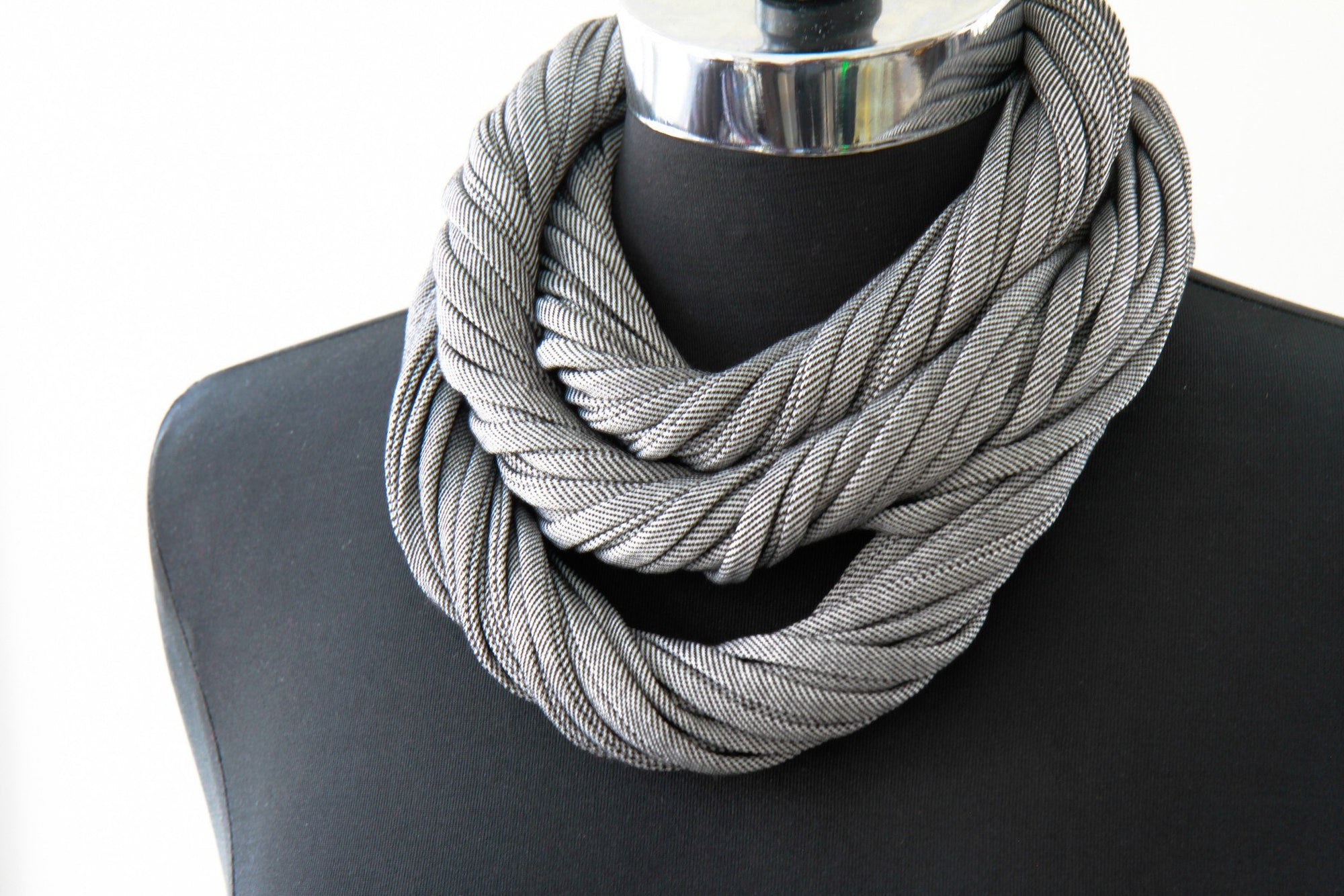 Gray Fabric Infinity Scarf or Necklace for Men or Women