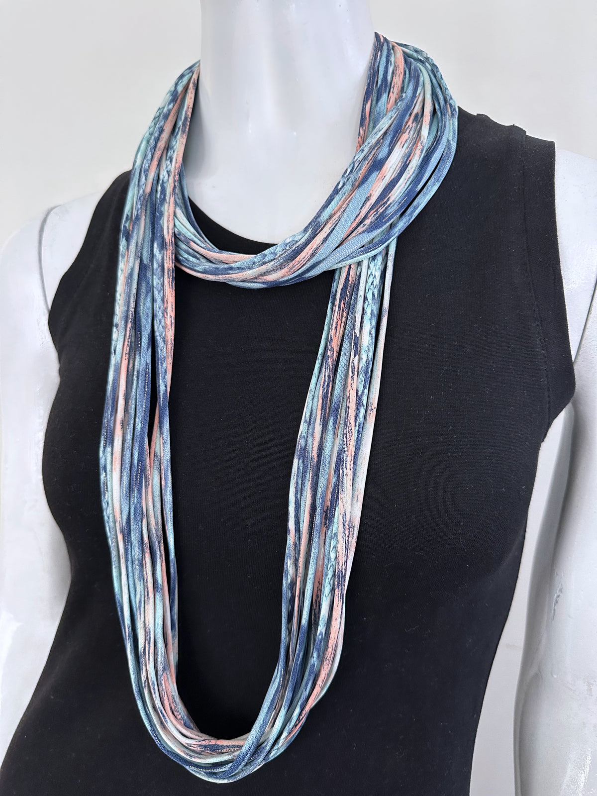 Indigo Blue and Pink Scarf Necklace &#39;Chambray&#39;
