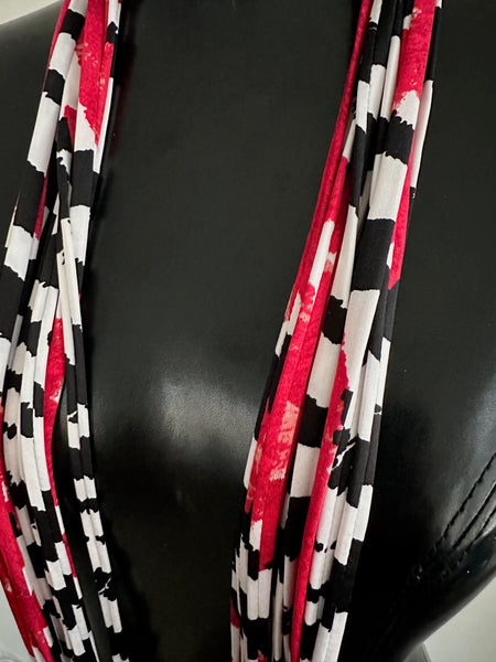 Scarf Necklace in Black White and Red 'Rose'