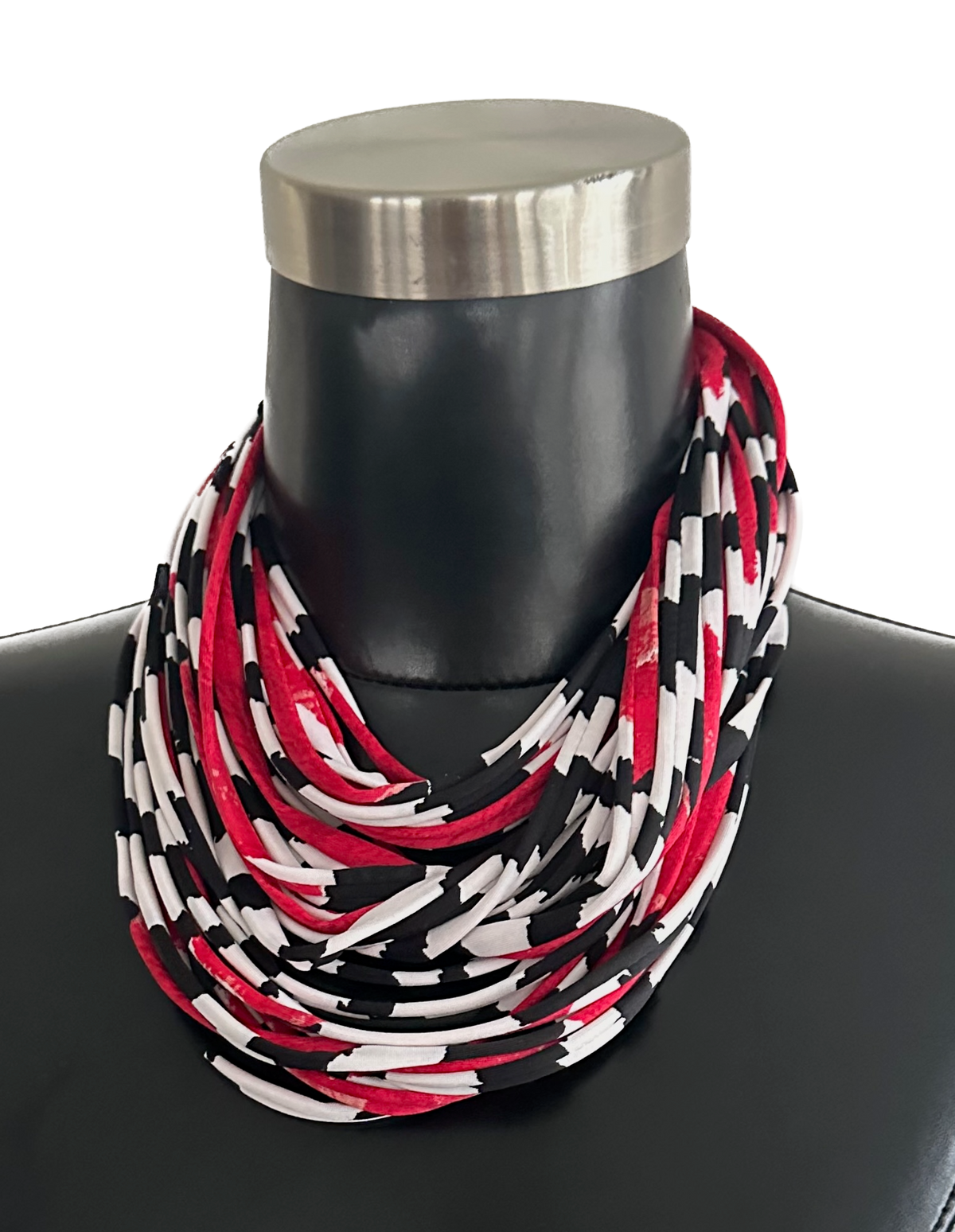 Scarf Necklace in Black White and Red &#39;Rose&#39;