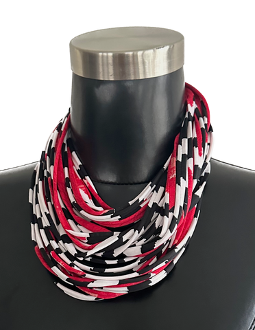 Scarf Necklace in Black White and Red 'Rose'