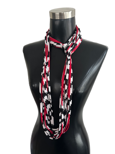 Scarf Necklace in Black White and Red 'Rose'