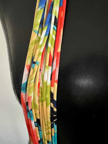 Yellow Floral Print Scarf Necklace with Coral, and Blue- 'Paradise'