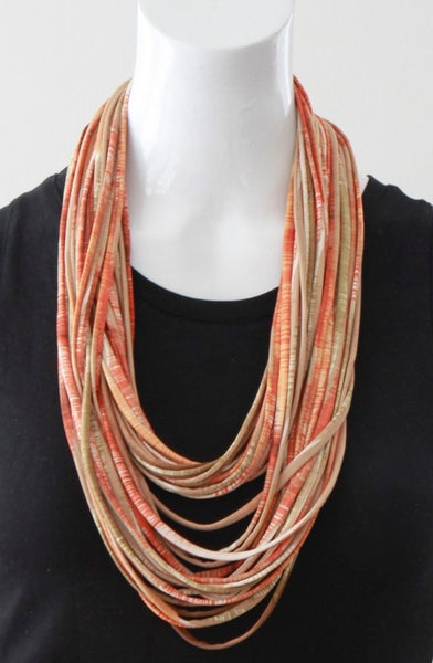 Orange and Tan Infinity Scarf Necklace 'Blurred Lines'