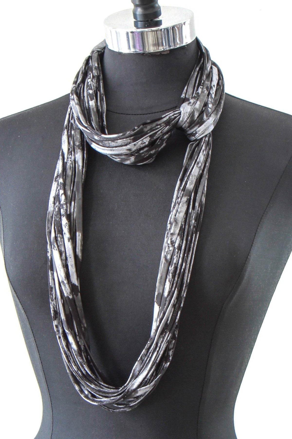 Black and Silver Scarf Necklace &#39;Obsidian&#39;