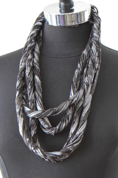 Black and Silver Scarf Necklace 'Obsidian'