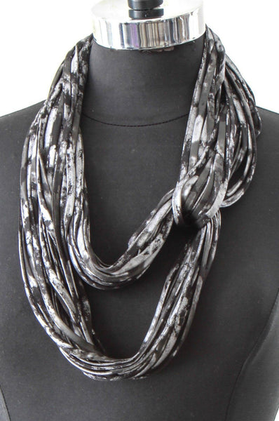 Black and Silver Scarf Necklace 'Obsidian'