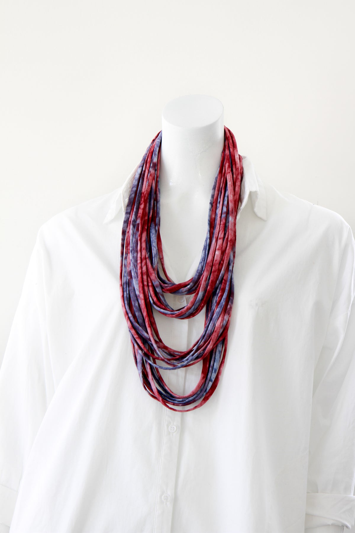 Infinity Scarf Necklace in Red and Indigo Blue &#39;Starburst&#39;