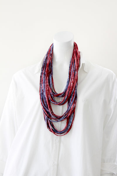 Infinity Scarf Necklace in Red and Indigo Blue 'Starburst'