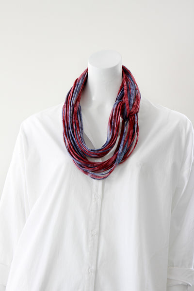 Infinity Scarf Necklace in Red and Indigo Blue 'Starburst'