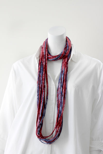 Infinity Scarf Necklace in Red and Indigo Blue 'Starburst'