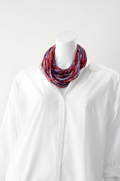 Infinity Scarf Necklace in Red and Indigo Blue 'Starburst'