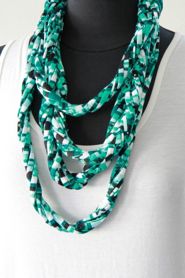Teal Ikat Print Infinity Scarf Necklace 