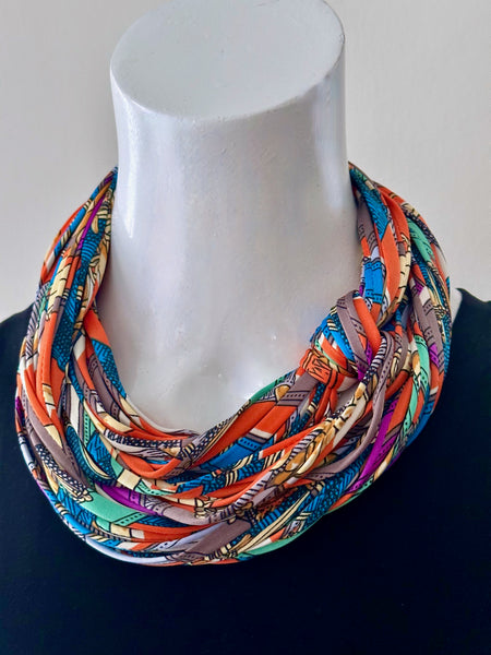 Orange Multi-Color Infinity Scarf of Necklace 'Kaleidoscope'
