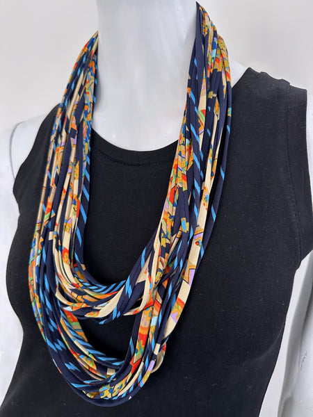Navy Blue and Yellow Infinity Scarf Necklace