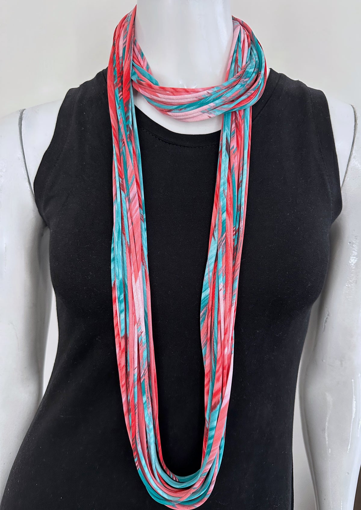 Coral and Turquoise Infinity Scarf Necklace &#39;Gemstone&#39;