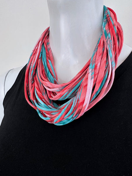 Coral and Turquoise Infinity Scarf Necklace 'Gemstone'
