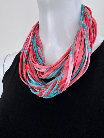 Coral and Turquoise Infinity Scarf Necklace 'Gemstone'