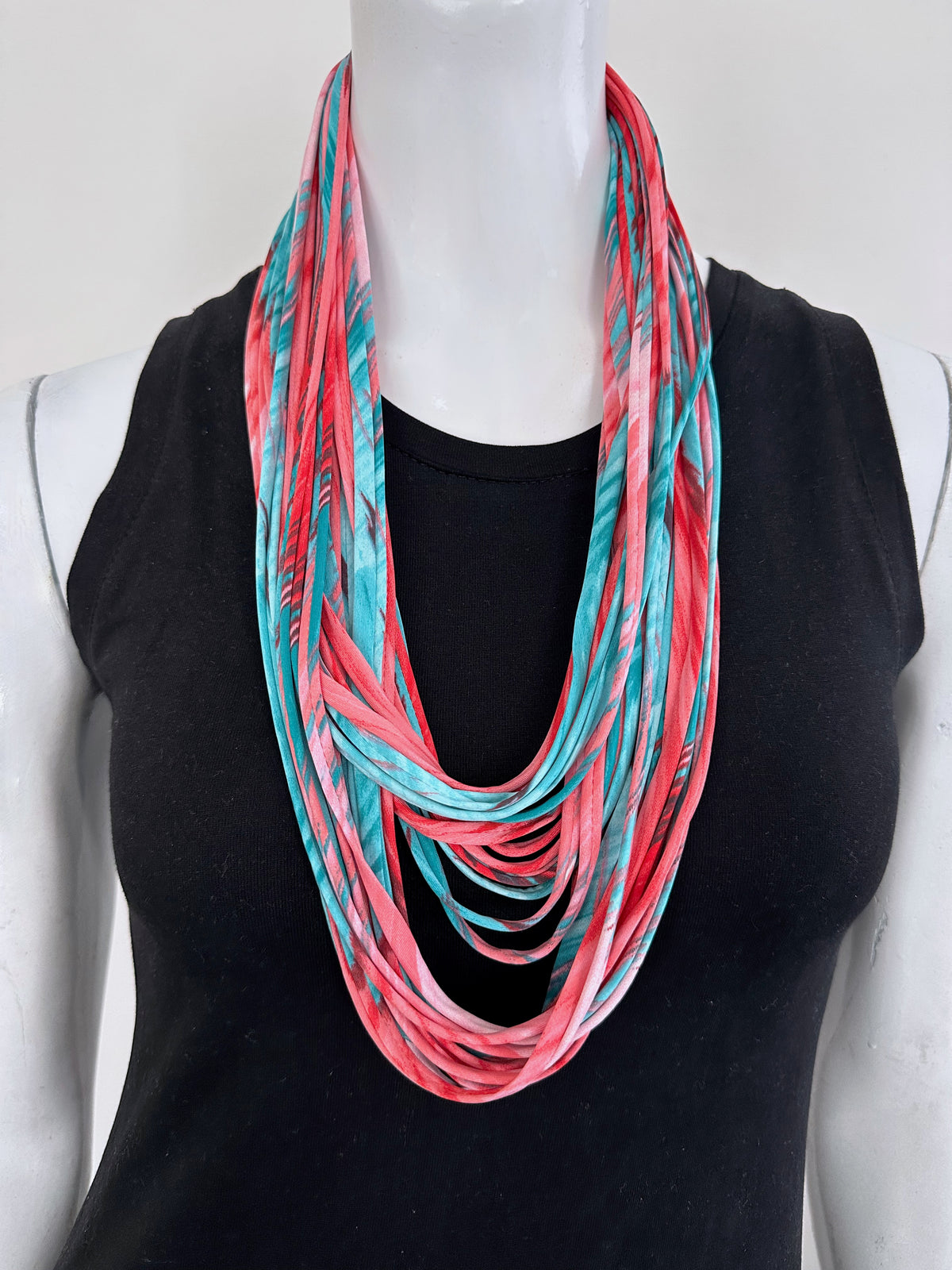 Coral and Turquoise Infinity Scarf Necklace &#39;Gemstone&#39;