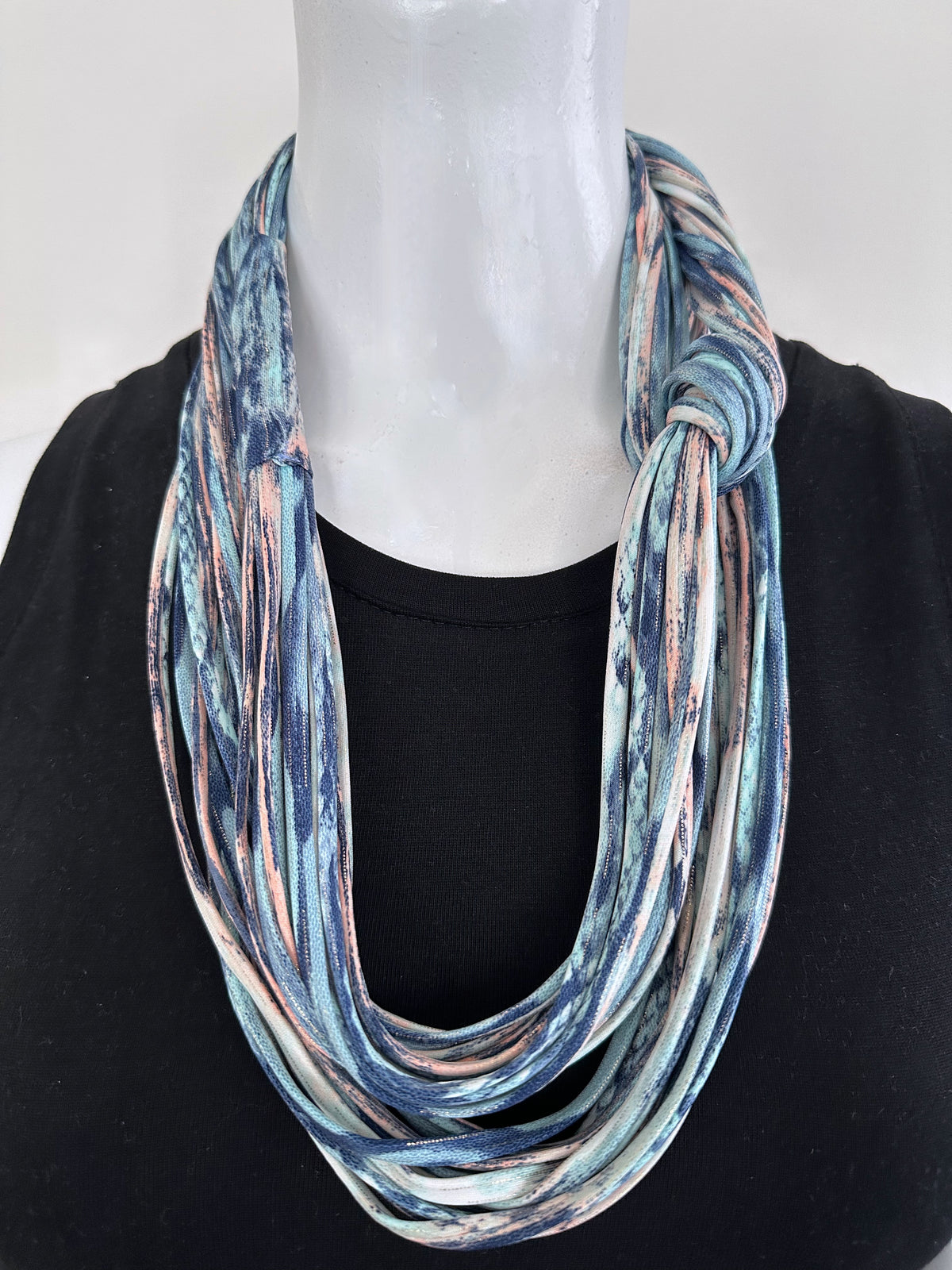 Indigo Blue and Pink Scarf Necklace &#39;Chambray&#39;