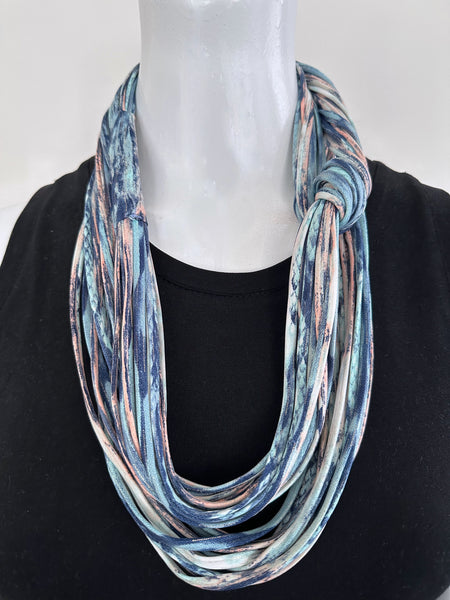 Indigo Blue and Pink Scarf Necklace 'Chambray'