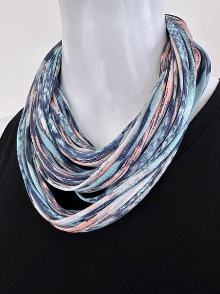 Indigo Blue and Pink Scarf Necklace 'Chambray'
