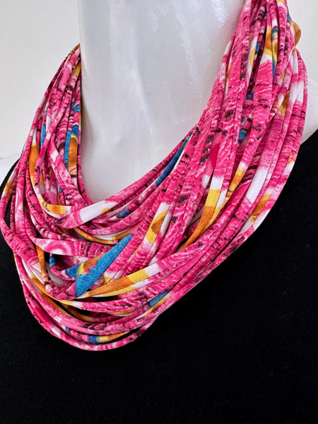 Pink and Yellow Scarf or Necklace ' Peacock'