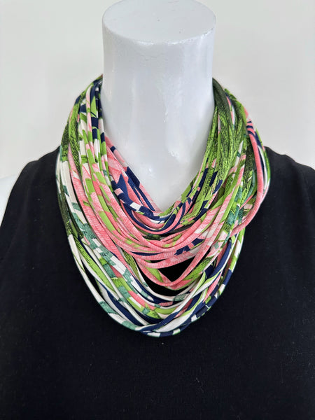 Green, Blue, and Pink Infinity Scarf 'Evergreen'