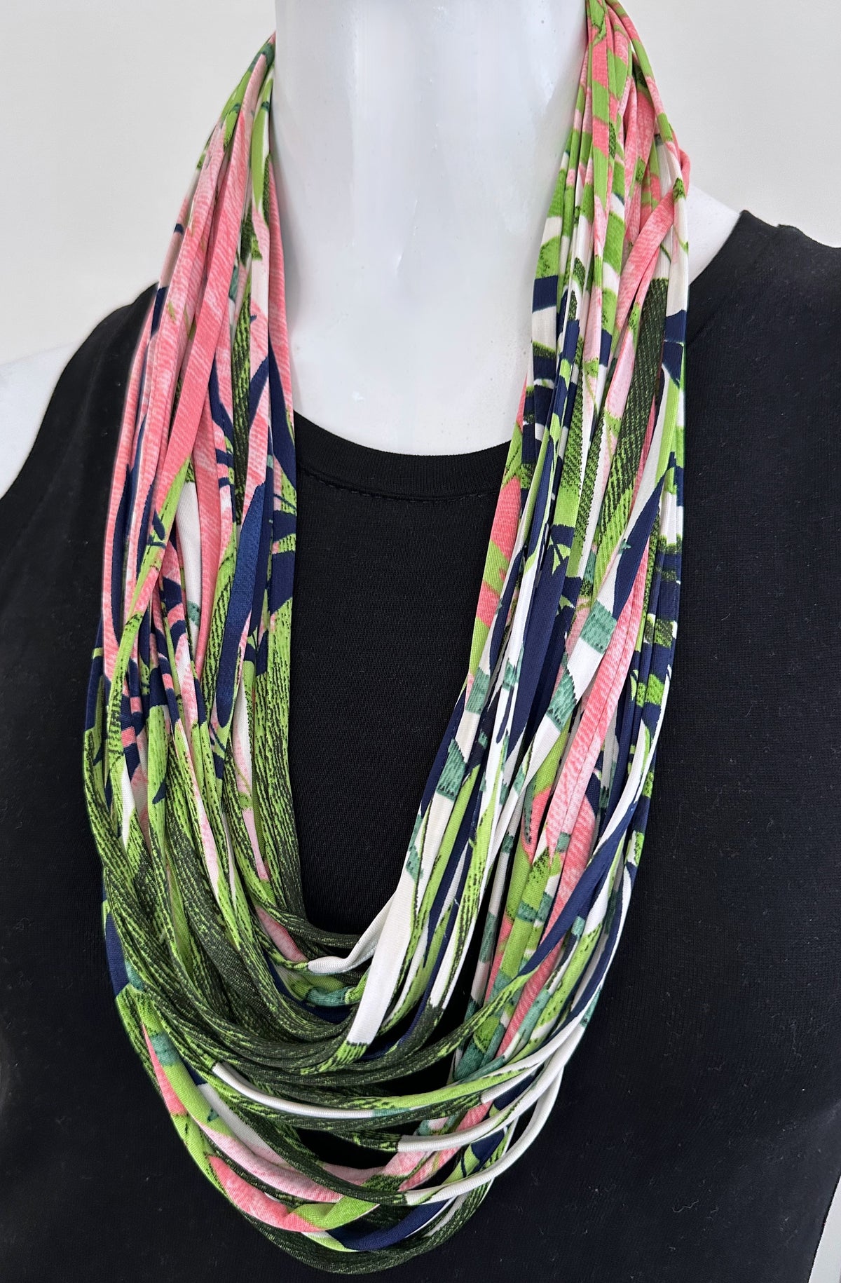 Green, Blue, and Pink Infinity Scarf &#39;Evergreen&#39;