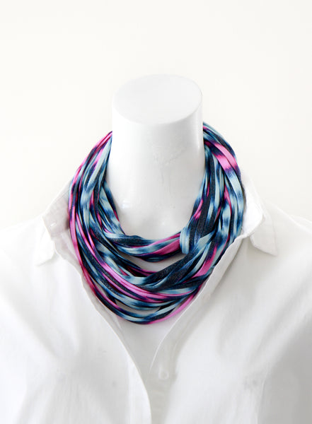 Ikat Print Infinity Scarf in Blue and Pink 'Sorbet'
