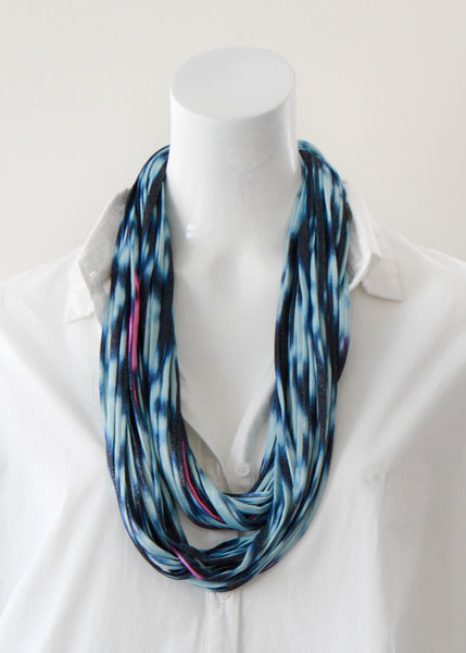 Ikat Print Infinity Scarf in Blue and Pink 'Sorbet'