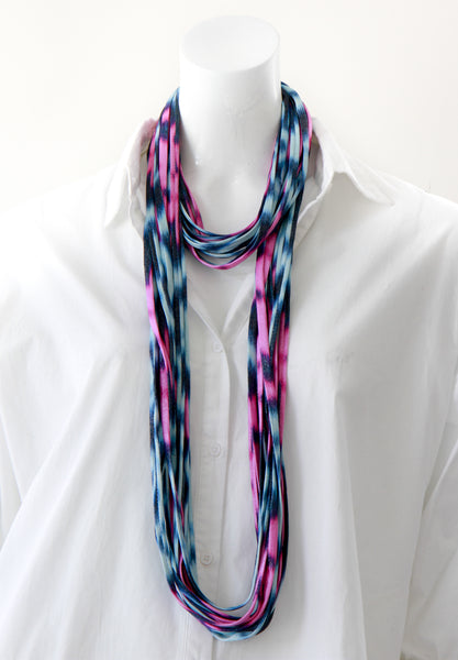 Ikat Print Infinity Scarf in Blue and Pink 'Sorbet'