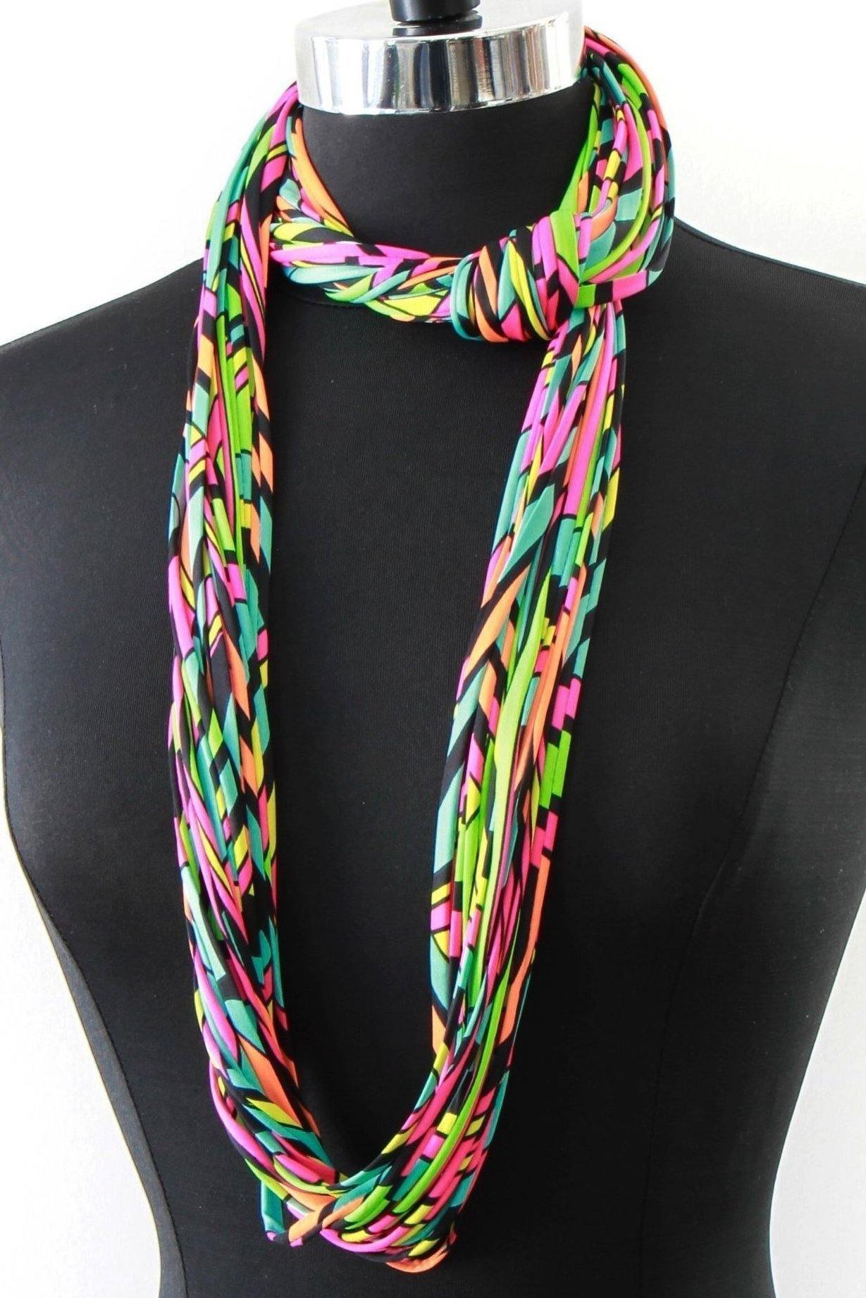 Handmade Neon Infinity Scarf Necklace, Scarf-lace, Not a tshirt Scarf for Women or Teens
