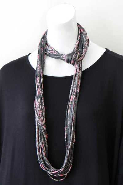 Infinity Scarf Necklace in Pink, Silver and Taupe 'Rose Quartz'