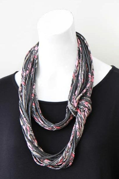 Infinity Scarf Necklace in Pink, Silver and Taupe 'Rose Quartz'