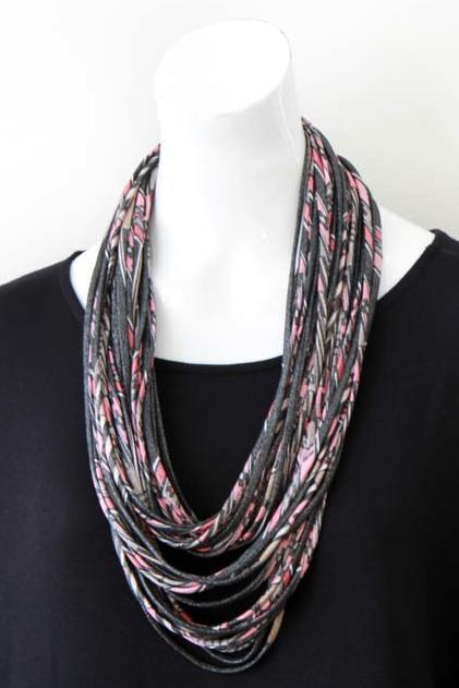 Infinity Scarf Necklace in Pink, Silver and Taupe &#39;Rose Quartz&#39;