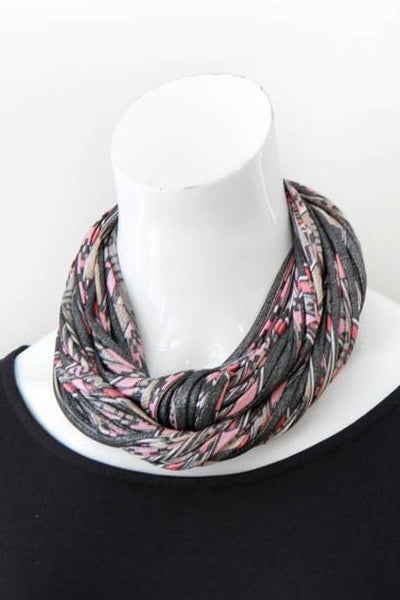 Infinity Scarf Necklace in Pink, Silver and Taupe 'Rose Quartz'
