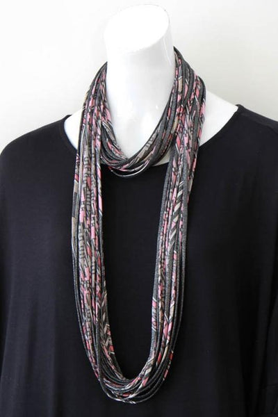 Infinity Scarf Necklace in Pink, Silver and Taupe 'Rose Quartz'
