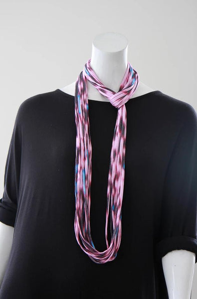 Ikat Print Infinity Scarf in Blue and Pink 'Sorbet'
