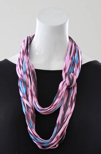 Ikat Print Infinity Scarf in Blue and Pink 'Sorbet'