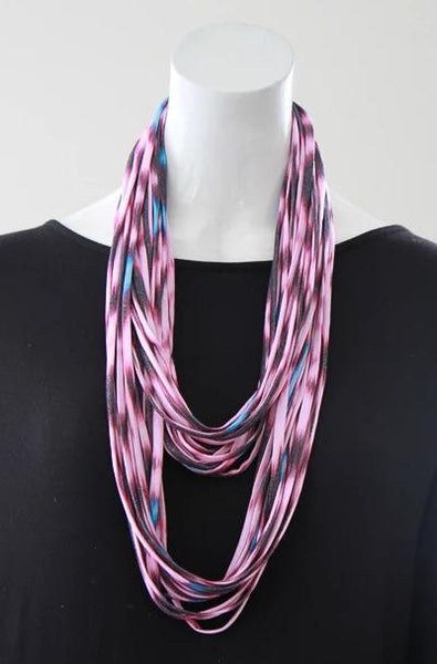 Ikat Print Infinity Scarf in Blue and Pink 'Sorbet'