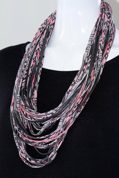 Infinity Scarf Necklace in Pink, Silver and Taupe 'Rose Quartz'