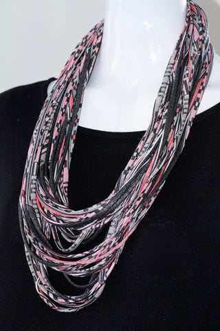 Infinity Scarf Necklace in Pink, Silver and Taupe 'Rose Quartz'