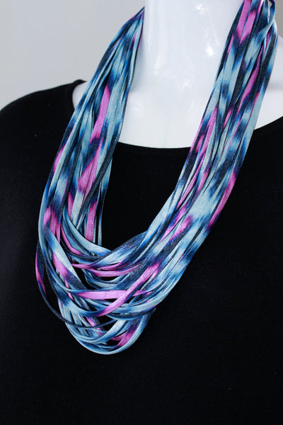 Ikat Print Infinity Scarf in Blue and Pink 'Sorbet'