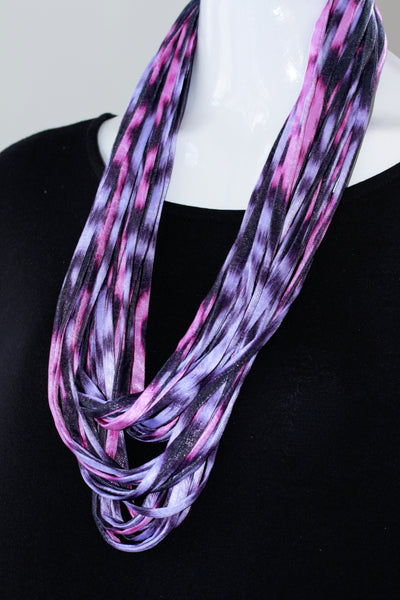 Ikat Print Infinity Scarf in Purple and Pink 'Sorbet'