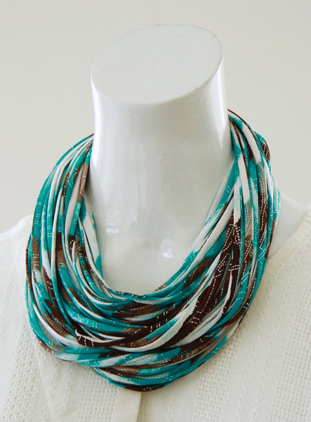 Turquoise Blue Scarf Necklace 'Big Sur' Print