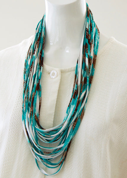 Turquoise Blue Scarf Necklace 'Big Sur' Print