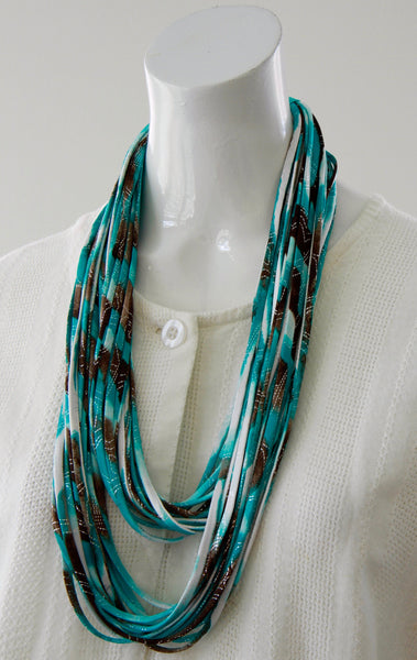 Turquoise Blue Scarf Necklace 'Big Sur' Print